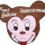 Pixelated cartoon character head with brown ears, pink face, black eyes, and red collar visible at bottom edge.