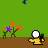 Animated contact sheet showing a yellow stick figure running through a garden with flowers and butterflies, transitioning to using a butterfly net in later frames.