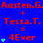 Blue background with red text and cyan symbols arranged in a pattern, showing repeated text and symbols in multiple and