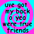 Four identical display pixelated text over a cyan and magenta spiral background with no visible animation changes