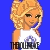 Pixelated cartoon-style buddy icon featuring a blonde woman in sportswear and a blue tower with white top, displayed on solid blue background with repeated text overlay.