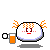 Pixelated character with orange antennae and orange dots on head, holding an orange glass, with pink Japanese text below.