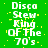 Green background with white text reading "Disco Stew King Of The 70's" and scattered yellow pixel dots, displayed in a of six identical