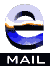 A 3D-rendered blue and white 'e' icon rotates through multiple angles above a black bar with 'MAIL' text, displayed in a