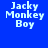 Four display 'Jacky Monkey Boy' text in white pixelated font on blue backgrounds with varying shades