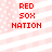 Red text 'RED SOX NATION' on a pink and white striped background with pixelated dots, displayed in two identical side-by-side
