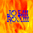 Blue stylized text with a small figure on an orange-yellow flame-patterned background, transitioning from full visibility to partial transparency.