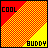 Static 48x48 pixel buddy icon with red and yellow checkered diagonal split, black text "COOL" top-left and "BUDDY" bottom-right on solid background.