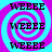 A static image with four identical spiral patterns in cyan and magenta, each containing the text "WEEEE" repeated vertically.