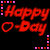 Animated icon with 'Happy O-Day' text and heart symbols in red/pink on black background, bordered by pixelated frames.