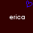 Blue pixelated heart symbol above two white 'erica' text instances on dark red background.