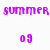 Pixelated purple text 'summer' above smaller pixelated purple numbers '09' on a white background.