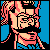 Pixelated static icon of a character with pink hair and blue background elements, rendered in low-resolution 8-bit style with visible dithering and blocky color transitions.