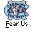 Two identical pixelated buddy icons with blue and gray abstract shapes, each labeled "Fear Us" below the icon, next to promotional text for badassbuddy.com on a gray background.
