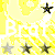 Yellow background with repeating star patterns and multiple instances of the word "Brat" in varying colors and opacities.