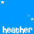 Blue background with white stars and repeated 'heather' text in pixelated font across three