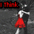 Animated sequence showing a figure in a red dress with white sleeves against a dark background, text changes from "I Think" to "I Found" to "Him".