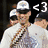 Four distinct pixelated images of people in various poses with <3 symbols overlaid, arranged in a