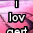 Pink heart-shaped background with black text reading 'I lov' and 'get' in pixelated font, partially obscured.