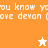 Pixelated orange and peach background with white text reading "you know you love devon" and two star icons, one white at top center and one orange at bottom center.