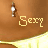 Brown background with a small figure above the word 'Sexy' in pixelated text, showing two states of the text color.