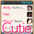 Pixelated pink text 'Cutie' dominates a light background with blurred contact list elements and profile icons on the right.