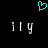 A black background features a cyan pixelated heart symbol above two identical gray pixelated text strings reading 'ily' in a retro digital style.