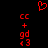 Red pixelated text and symbols on black background: heart shape above two identical vertical of text