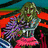 Pixelated image of a green-skinned figure with long hair and red lips, wearing a colorful outfit against a multicolored background with text reading "Old Gregg has the funk".