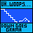 Pixelated graphic with blue and black sections containing text, a white zigzag line, and a small pixel cluster.
