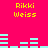 A bright pink background displays yellow text reading 'Rikki Weiss' above and below a cyan audio equalizer graphic that shifts between two states.