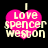 Four identical pixelated heart-shaped icons with 'I Love Spencer Weston' text, each in a different animation frame showing varying degrees of transparency and color saturation.
