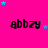 Bright pink background with repeated black text 'abbzy' and scattered blue and purple stars in a