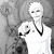A grayscale animated icon shows a character with white hair and a white shirt with black trim, pointing forward with a neutral expression against a blurred background.