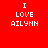 Red background with white pixelated text reading "I LOVE AILYNN" in four identical quadrants.