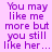 Purple pixelated text on light purple background reads "You may like me more but you still like her..." with slight variations in letter clarity between two side-by-side views.