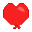 Two red pixelated heart shapes side-by-side on gray background, each with small red bow at bottom, differing in internal shading and surface texture.