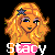 Pixelated avatar with blonde hair, star accessory, and pink-and-white text reading 'Stacy' over a black background.