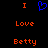 Pixelated text and symbols on black background: orange 'I' above blue heart, followed by orange 'Love', then orange 'Betty'.