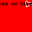 Red background with black pixelated text 'iss mii life' and a white heart-shaped cursor overlay.