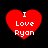 Four red heart-shaped icons with white text "I Love Ryan" on black background, each displaying different pixelation levels.