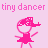 Pixelated pink icon with 'tiny dancer' text above a stick-figure dancing girl on light pink background.