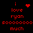 Red pixelated text on black background reads 'i love ryan sooooooo much' with a heart symbol replacing the word 'love' in one frame and a starburst symbol replacing it in another.