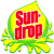 Pixelated icon with red text "sun drop" centered on a yellow-green gradient background shaped like a droplet, surrounded by green and yellow leaf-like extensions.