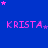 Blue background with pink pixelated text 'KRISTA' repeated in a , surrounded by scattered pink and purple stars