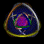 Animated sequence of a central purple crystalline shape rotating within layered metallic rings against dark blue and black backgrounds.