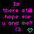 Pixelated text in bright pink and cyan on black background with two heart symbols below.