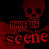 Red pixelated skull icon with 'MAKE US scene' text in red and black background, animated through color shifts.