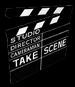 Black-and-white clapperboard icon with 'STUDIO', 'DIRECTOR', 'CAMERA', 'TAKE', and 'SCENE' text fields, showing two sequential states where the number in 'SCENE' changes from 2 to 7.