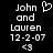 Pixelated black-and-white image with text 'John and Lauren 12-2-07 <3' on left side, a heart symbol above 'John', and identical text without the heart on right side.
